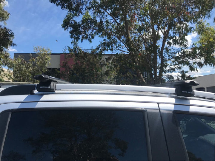 close up side view of rhino roof rack on ute roof and canopy roof